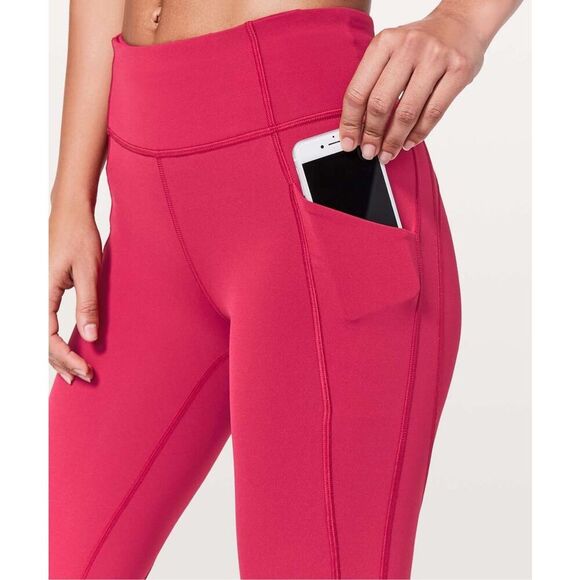 Lululemon Time To Sweat Crop 23" Ruby Red Luxtreme Side POCKETS W6AMDS Size 10 - Picture 3 of 13